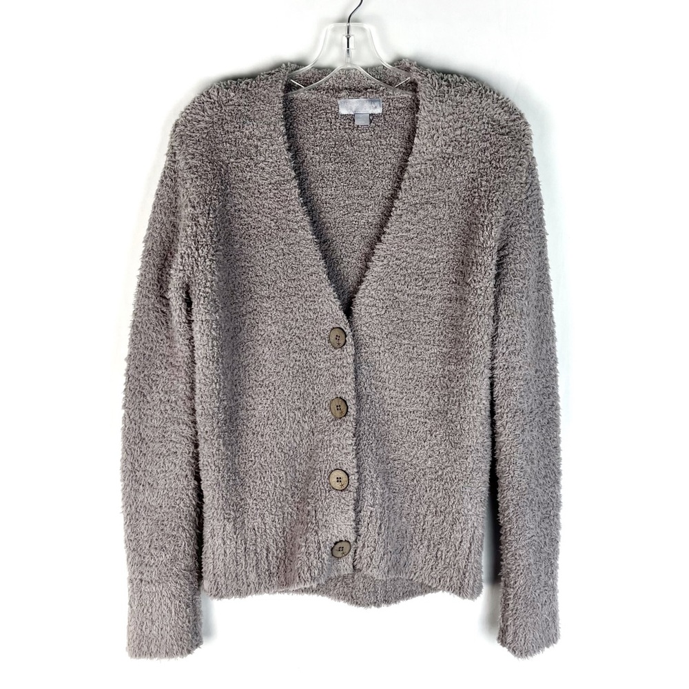 Barefoot Dreams Cozychic Knit Gray Wooden Button Front Cardigan Sweater - Picture 1 of 6
